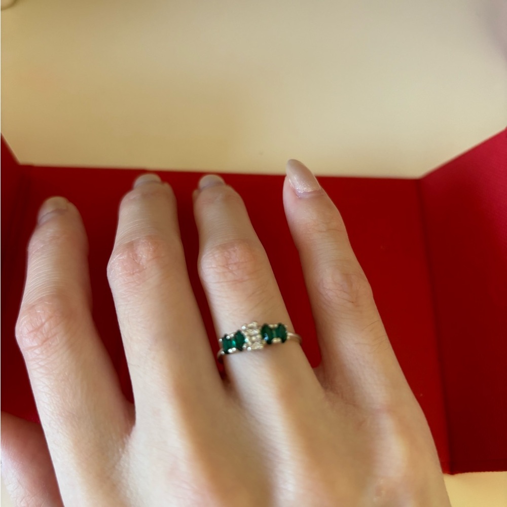 Sterling silver green and clear CZ ring